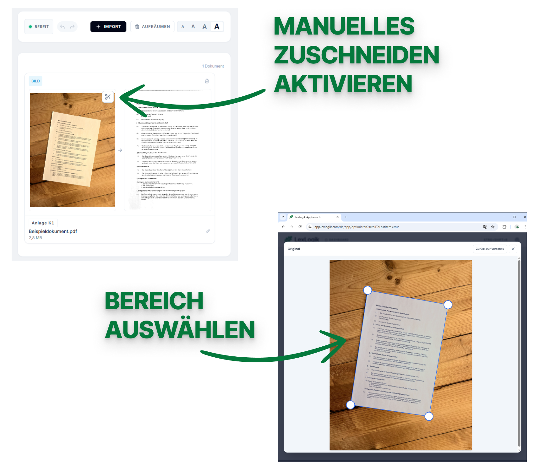 Zuschneiden unter Optimieren – Bereichsauswahl